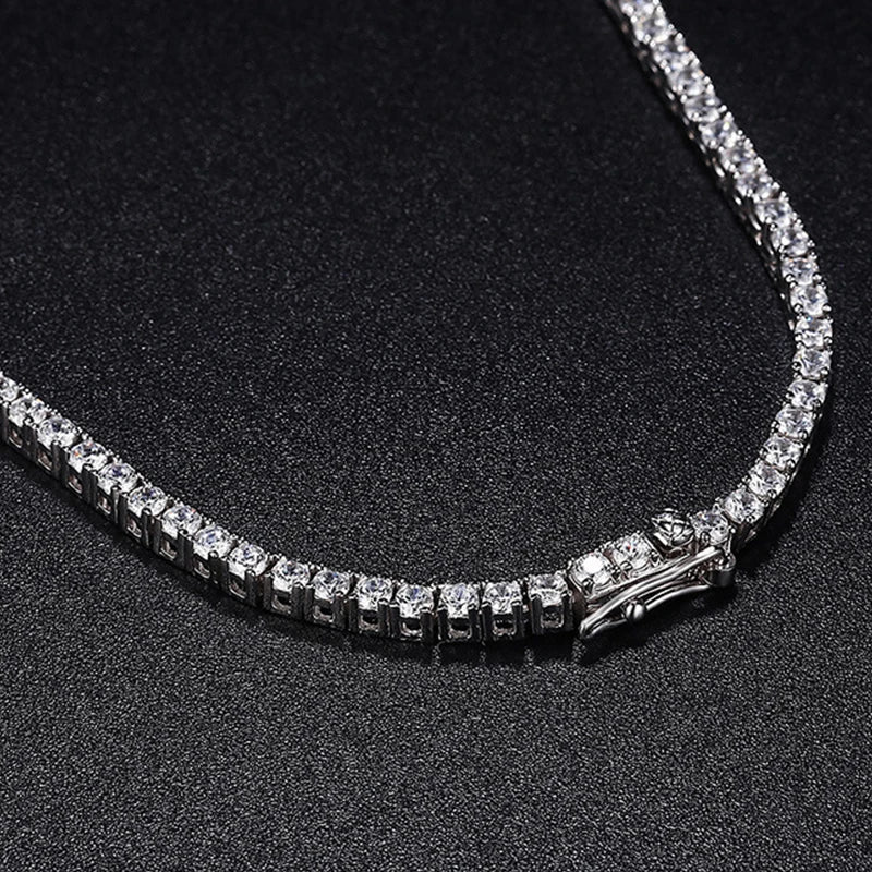 NeeTim 2.5mm Full Moissanite Tennis Necklace 925 Sterling Silver with Gold Plated Necklaces Neck Chain Fine Jewelry for Women
