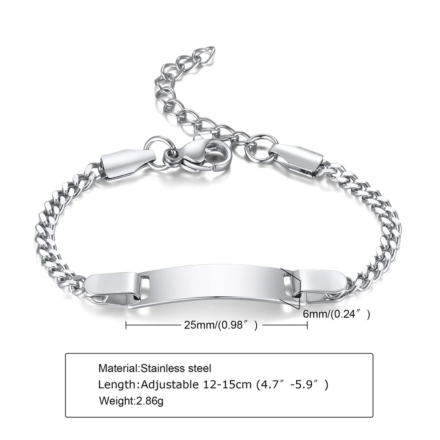 Custom Personalized Name ID Bracelet Gilrs Boy Gifts, Stainless Steel Curb Chain Link Crown Bracelet Not Allergic