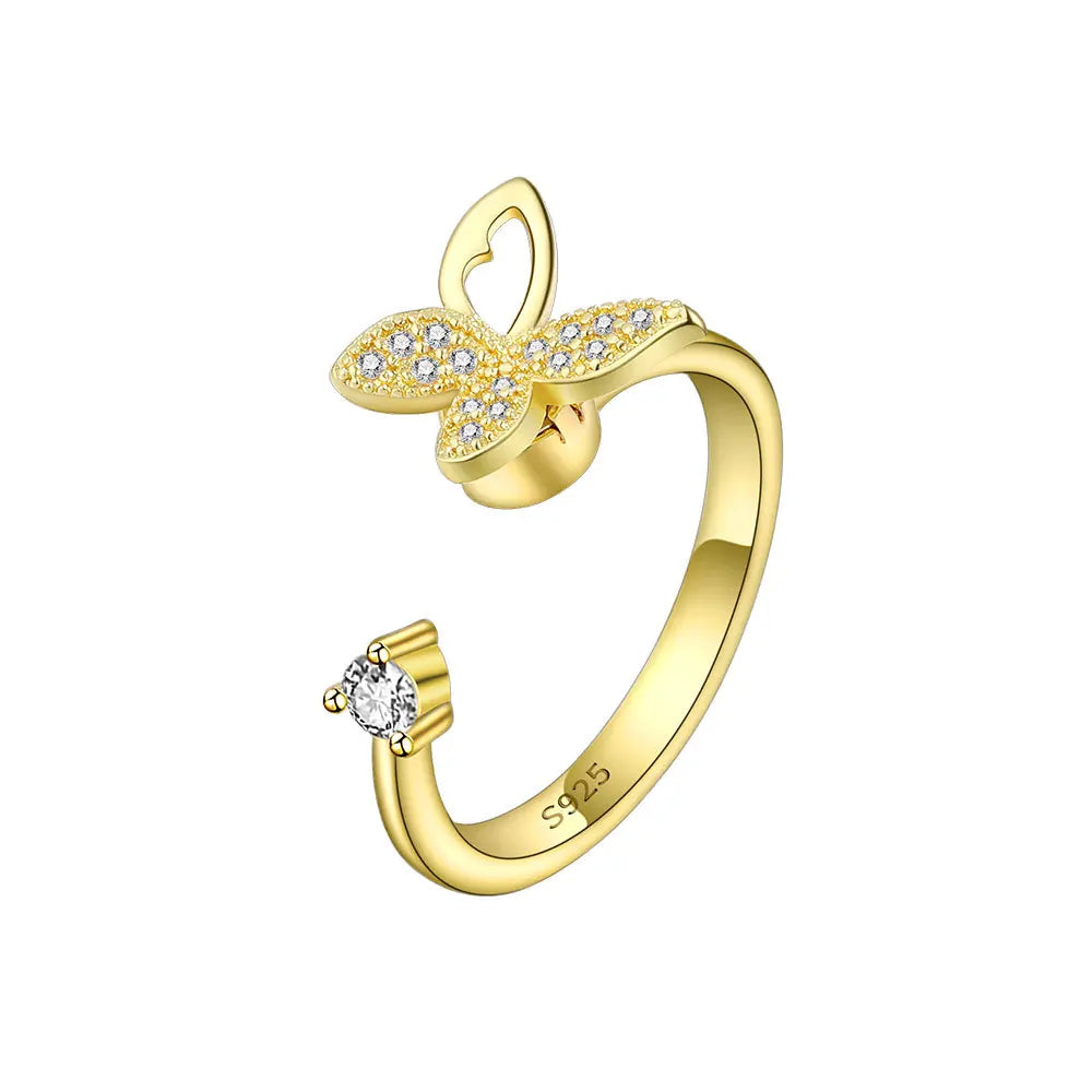 Shining Crystal Sunflower And Bee Fidget Spinner Rings For Women Anti Anxiety Control Anti Stress Rotating Ring Girls Gift