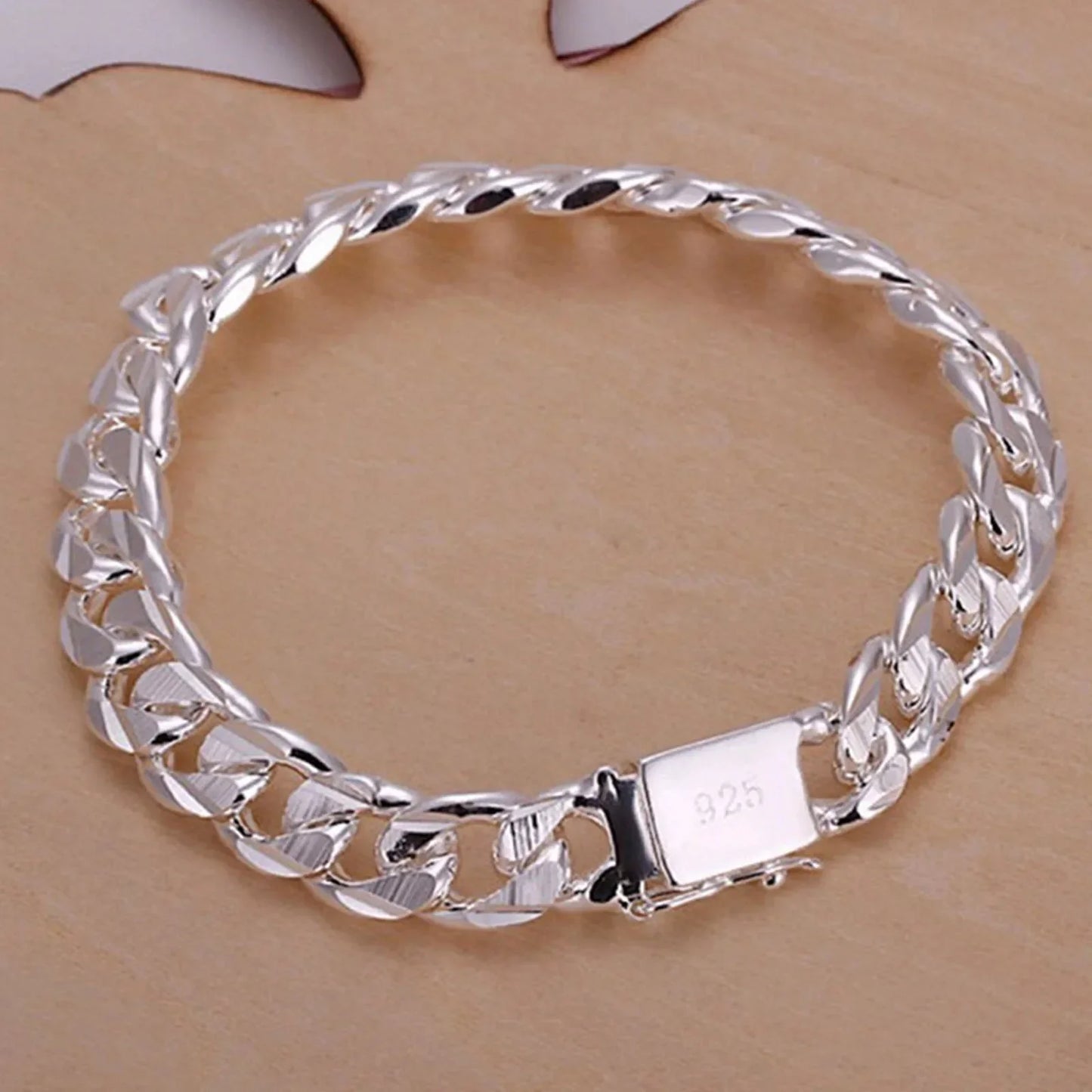 New High-end Women's Mens Fine Silver Color Bracelet Fashion Jewelry Gift Men's Square Beautiful Gem