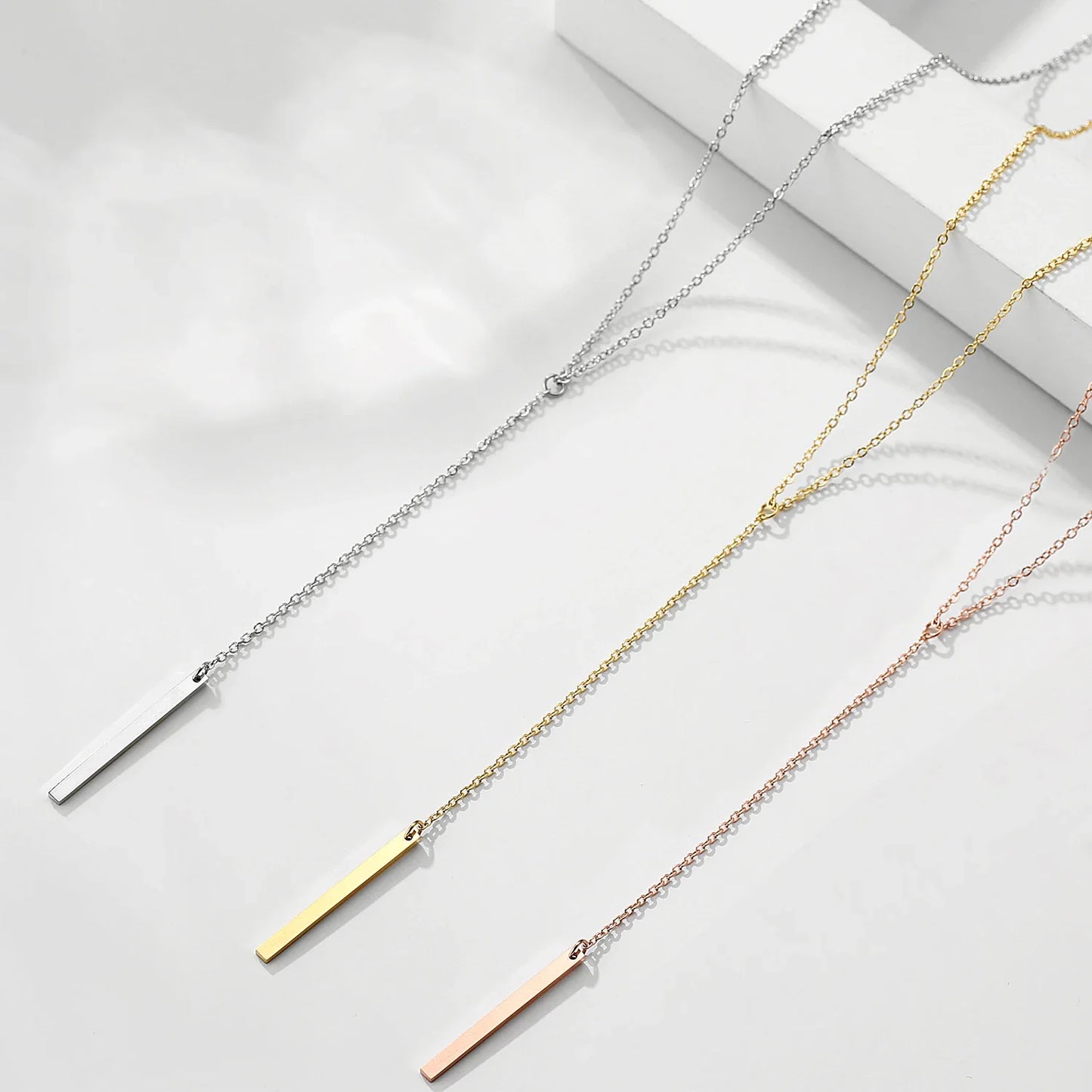 SUNIBI Vertical Bar Pendant Necklaces Stainless Steel Simple Long Lariat Chain Minimalist Dangle Necklace for Women Jewelry Gift
