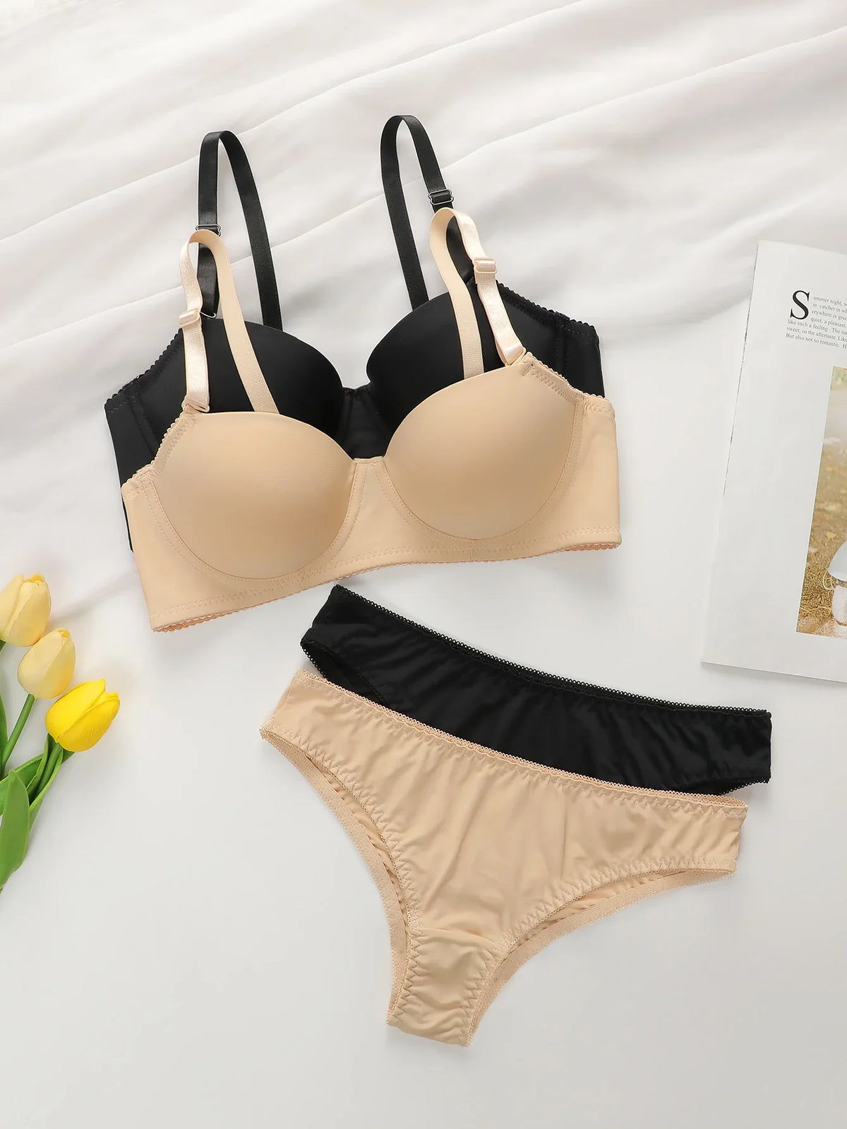 2sets Solid Underwire Lingerie Set Women Push Up Bra With Steel Ring Fashion Women Underwear Panty Everyday Bras Sets J2611