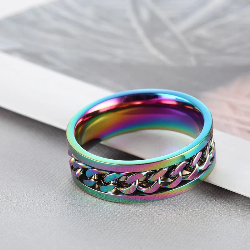 Titanium Steel Rotatable Chain Rings for Women Men Spinner Decompression Multifunctional Chain Ring Bottle Opener Ring Jewelry