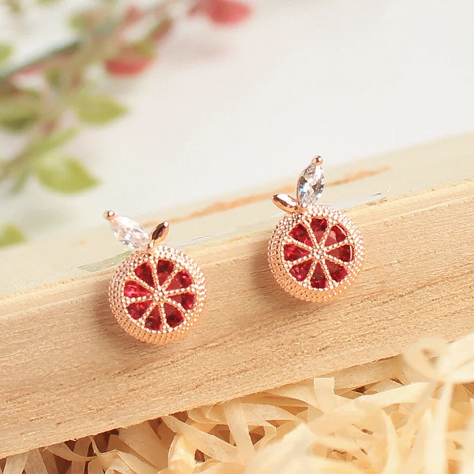 Yupsk Korean Cute Orange Lemon Fruit Stud Earrings for Women Girls Delicate Yellow Cubic Zirconia Fashion Daily Ear Accessories
