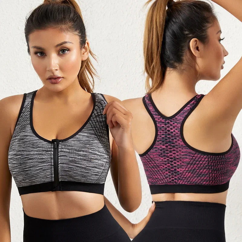 New Sports Bra Women Space Dyed Front Zipper Running Shockproof Vest Gym Jogging Crop Top Female Tops Sport Bras Sutian Feminino