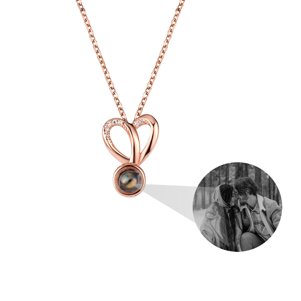 Personalized Photo Projection Necklace Sweet Crystal Rabbit Ears Pendant Necklaces