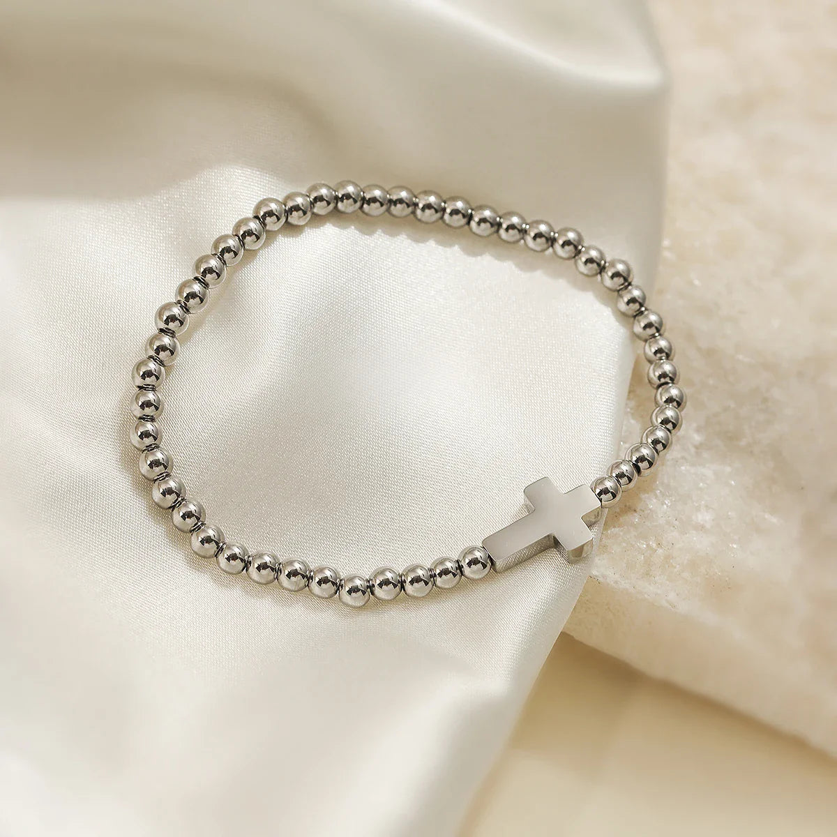 NEWBUY High Quality Non-Fading Stainless Steel Jewelry Silver/Gold Color Beads Cross Charm Bracelets For Women Men
