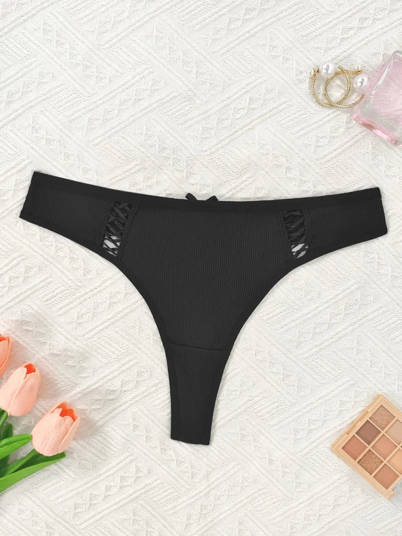 1pcs  Women Low Rise Sexy Thongs Comfortable Bow New Fashion Bandage Female G-string Intimate Lingerie Solid T-back