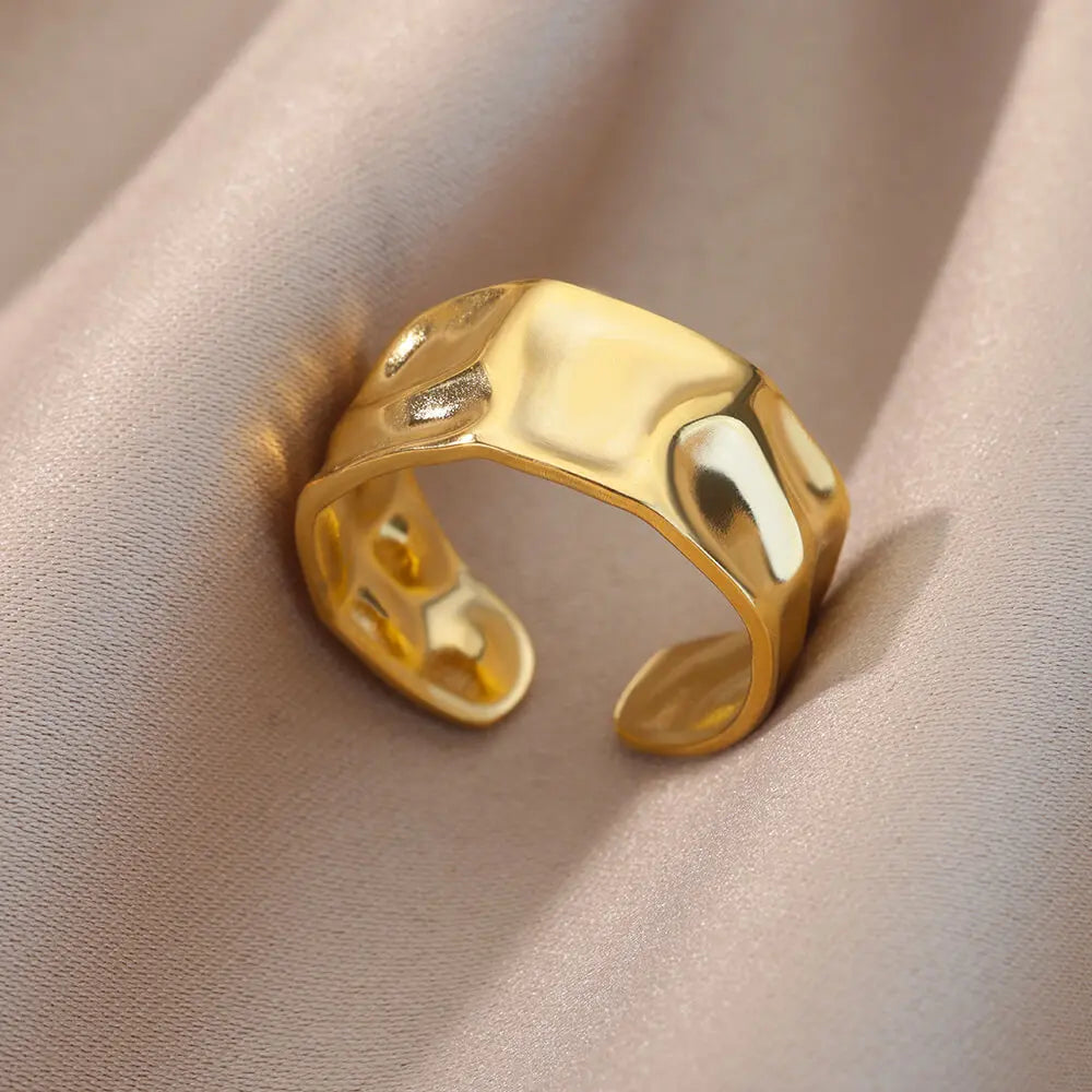 Irregular Hollow Opening Rings For Women Stainless Steel Gold Color Geometric Ring Party Christmas Jewelry Gift Free Shipping