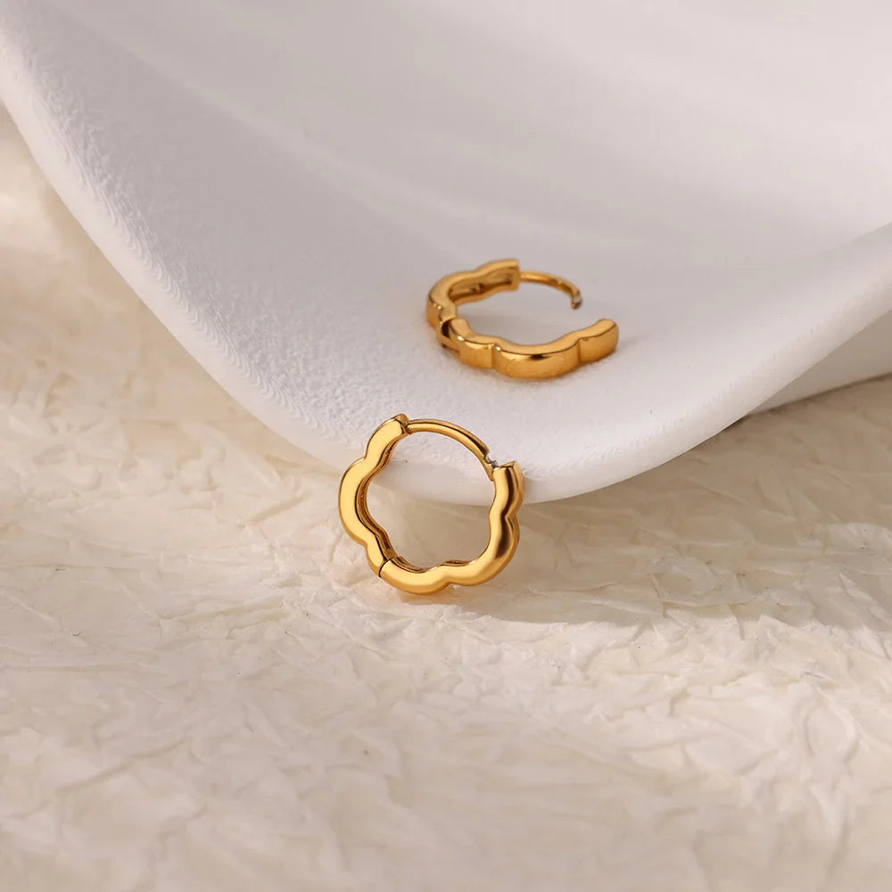 Chunky Flower Hoop Earring for Women Stainless Steel Gold Color Wedding Aesthetic Earring New Couple Jewelry Accessories Gift