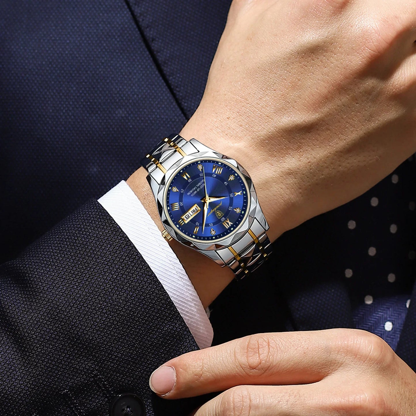 POEDAGAR Business Luxury Men's Watches Waterproof Stainless Steel Luminous Man Wristwatch Date Week Sport Men Quartz Watch Reloj