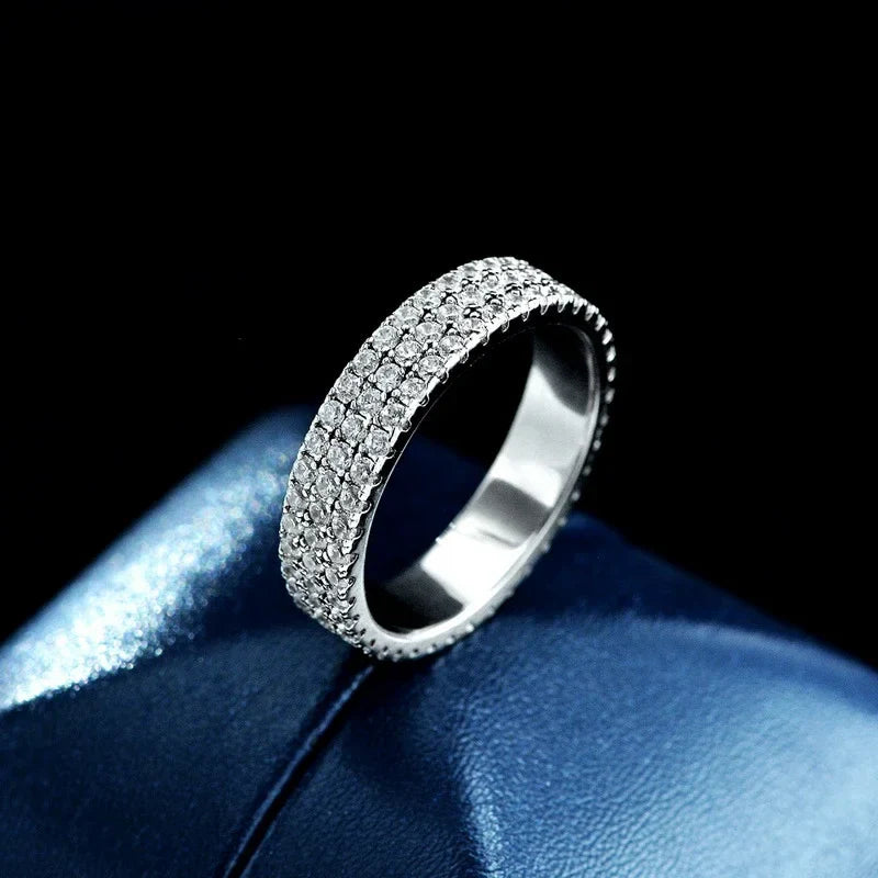 NeeTim Full Moissanite Ring Sterling Silver 925 with Gold Plated Wedding Engagement Eternity Band Patry Luxury Jewelry for Women