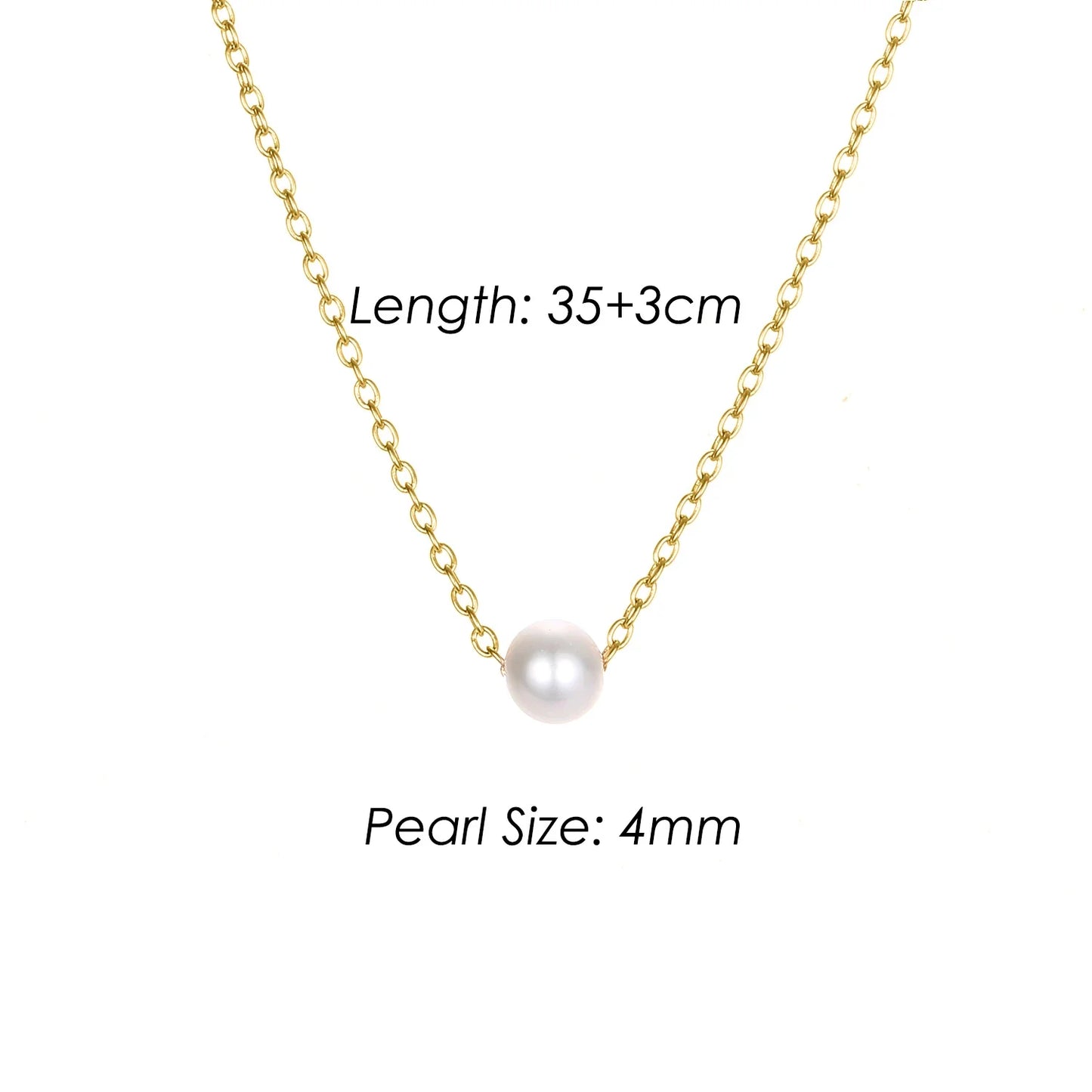 4MM Simulated-pearl Pendant Necklace for Women Dainty Stainless Steel Gold Color Necklace Women