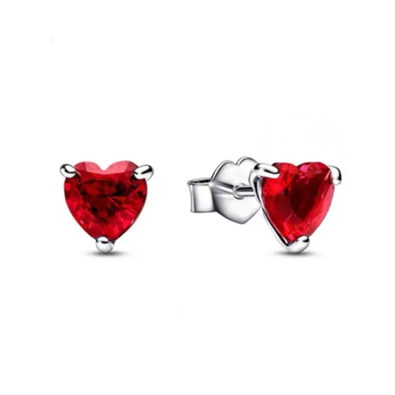 Christmas New 925 Silver Butterfly Blue Heart Red CZ Stud Earrings, Fit Women's Charm Jewelry Gifts Wedding