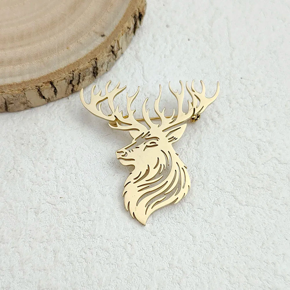 Original innovative Sika deer hollow stainless steel gold-plated 18K brooch, suit lapel pin, waterproof formal fitting