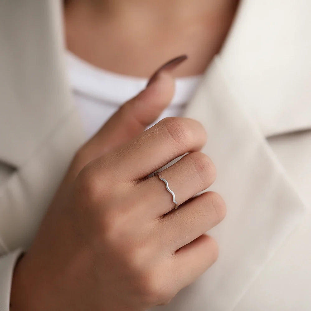 DOTIFI Stainless Steel Ring Minimalist Sea Wave Light Luxury Elegant Fashion Couple Rings For Women Jewelry Wedding Trendy Gifts