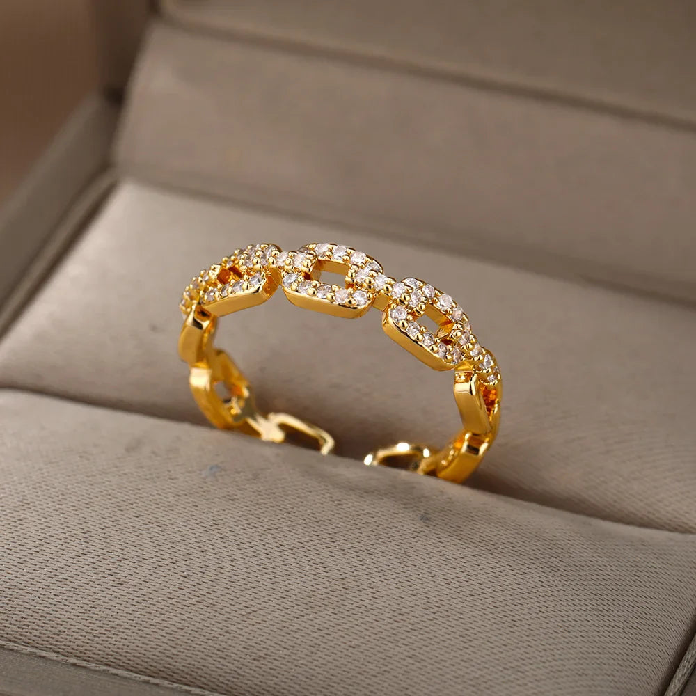 Zircon Star Moon Rings For Women Gold Color Adjustable Stainless Steel Moon Star Ring Wedding Aesthetic Party Jewelry Gift BFF
