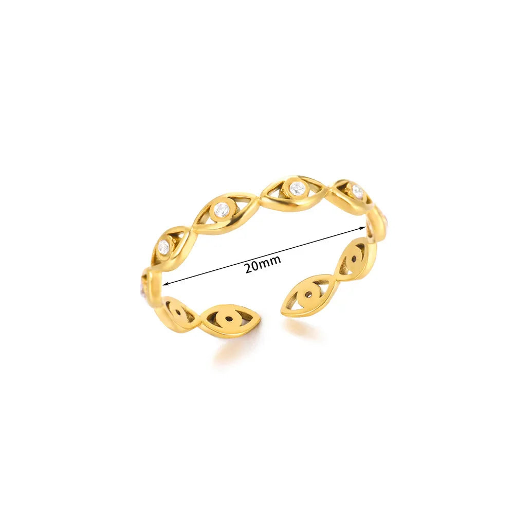 Green Zircon Evil Eye Rings For Women Stainless Steel Gold Color Geometric Open Ring New Wedding Waterproof Fashion Jewelry Gift