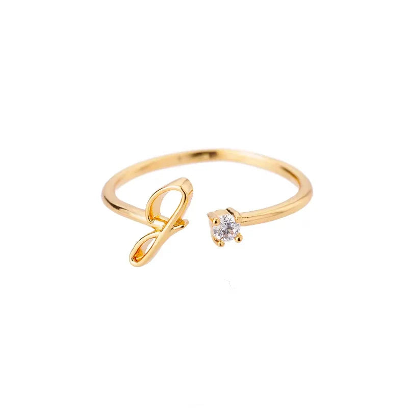 Zircon Initial Letter Ring for Women Stainless Steel Gold Color Alphabet Open Ring Trendy Wedding Birthday Aesthetic Jewelry