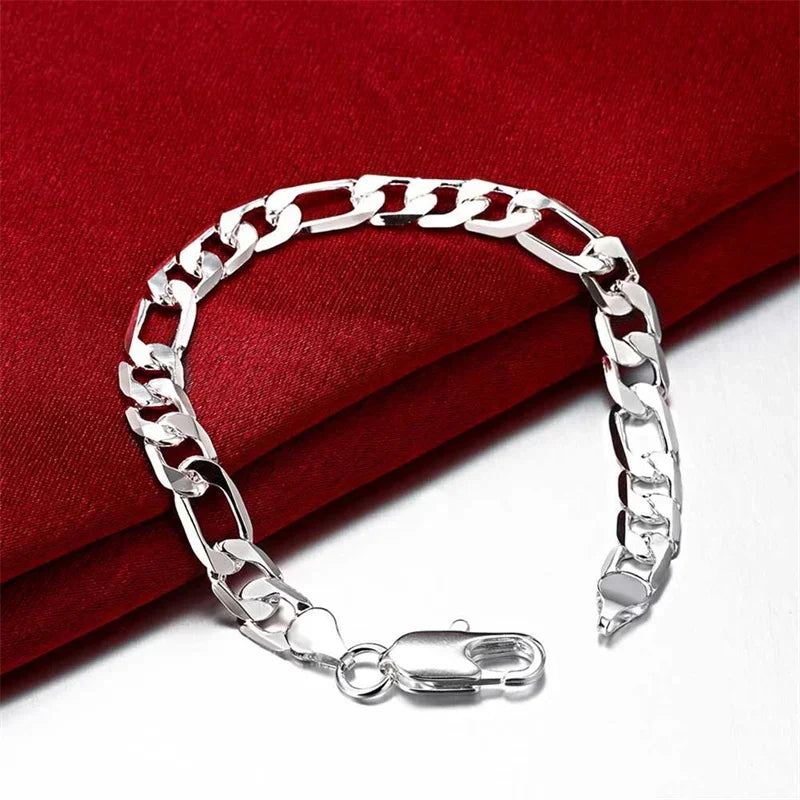 925 Sterling Silver Bracelet Necklace Jewelry Set Men And Women Classic 8MM Chain Fashion Charm Wedding Holiday Gift