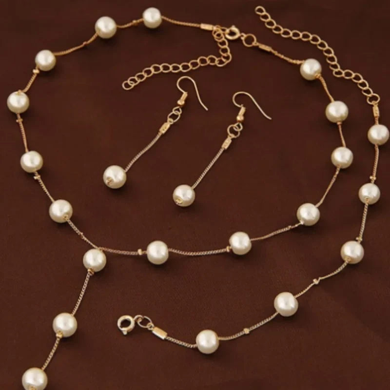 UK Three-Piece Set Boutique Fashion Sweet Ol Elegant Pearl Multi-Layer Elegant Necklace Earrings Bracelet Set Custom Jewelry