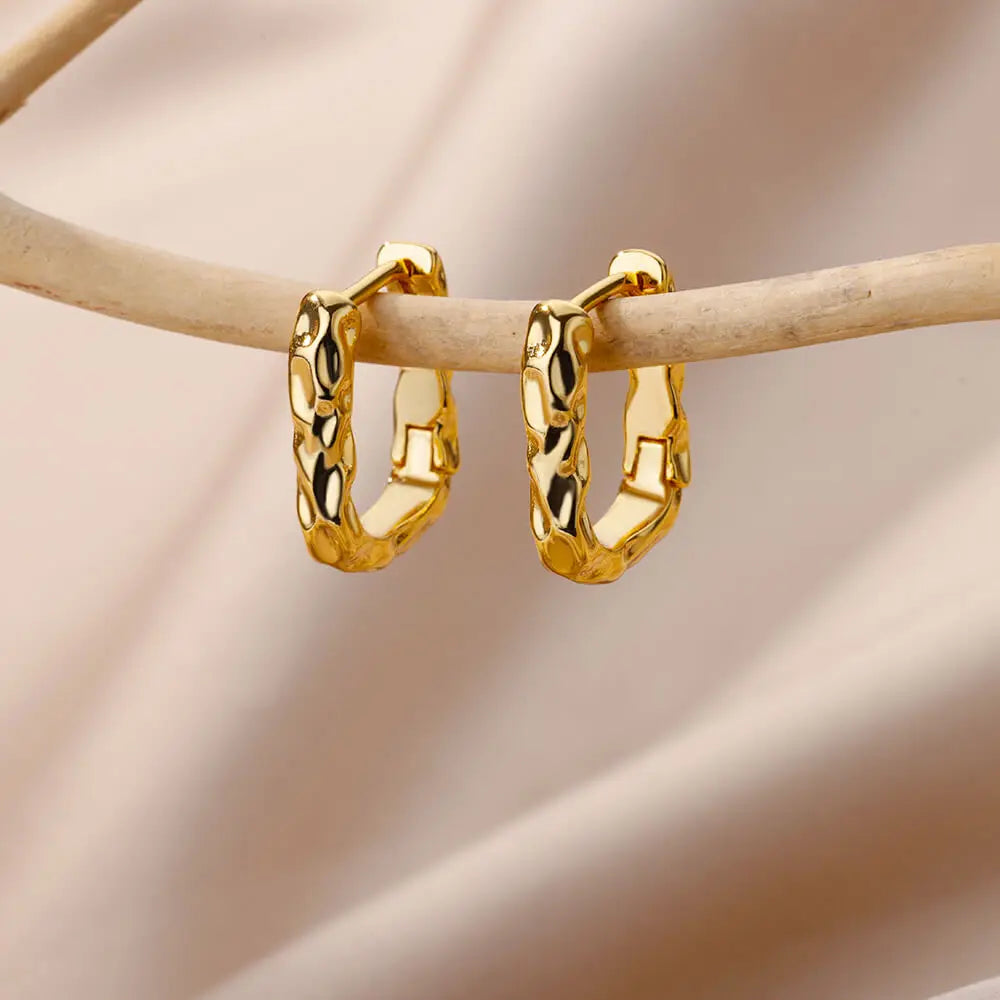 Irregular Hollow Cute Stainless Steel Stud Earrings for Women Gold Color Wedding Aesthetic Irregular Texture Earring Jewelry BFF