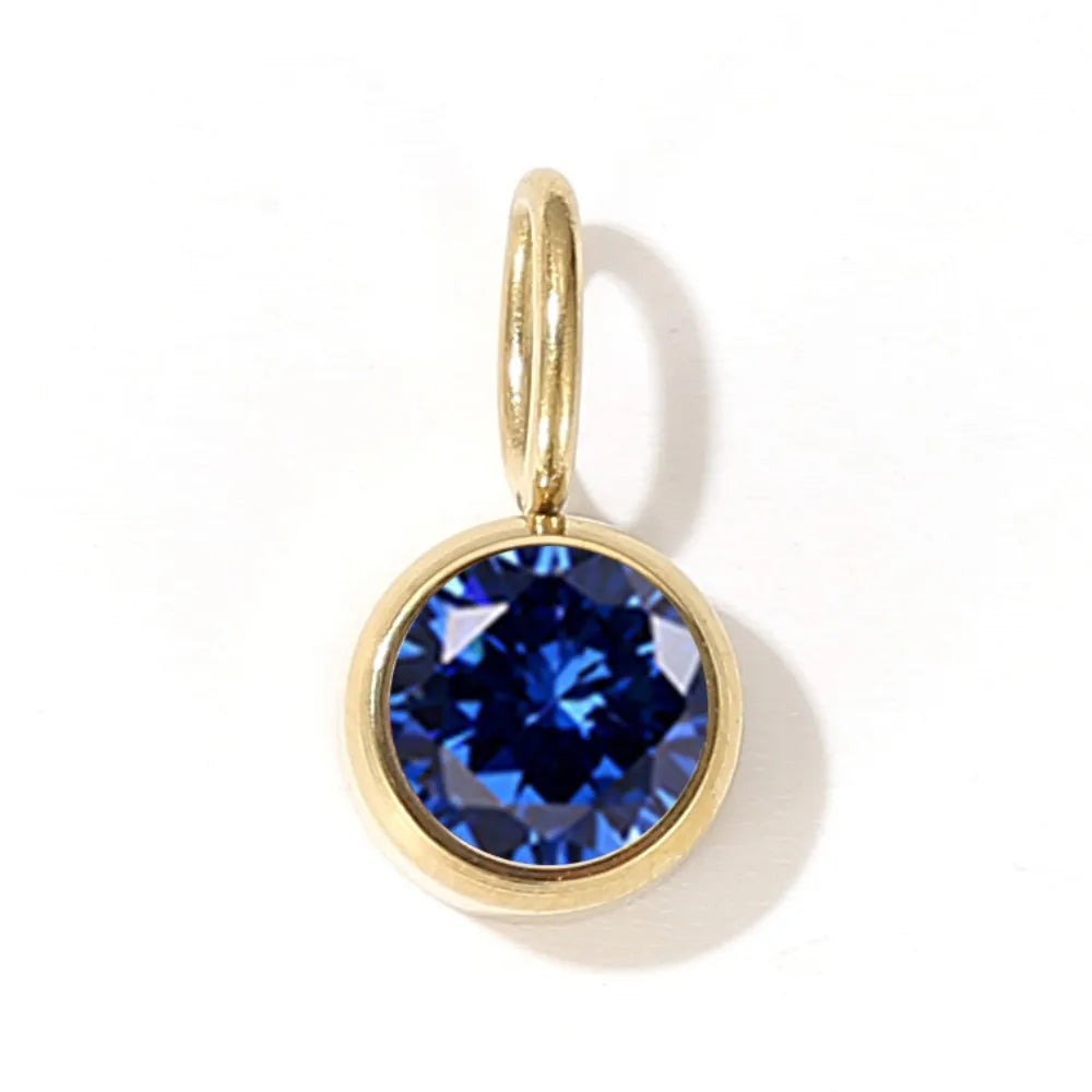 Zirconia Birthstone Pendant 12 Months Color Stone DIY Accessories for Necklace Stainless Steel Jewelry Birthday Gift Wholesale