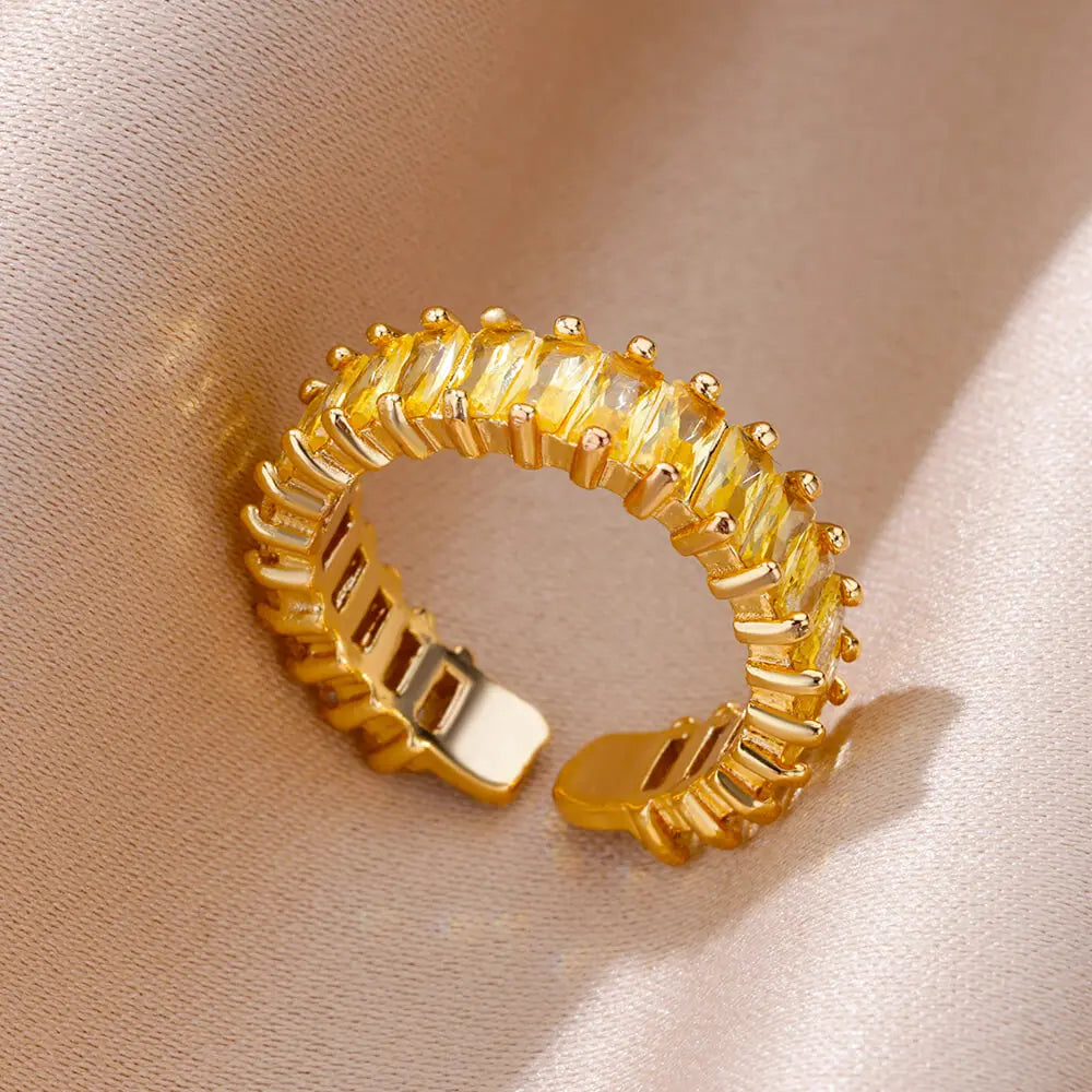 Anillos Gold Color Cubic Zirconia Chic Rings For Women 2025 Punk Elegant Wedding Party Aesthetic Stainless Steel Ring Jewelry