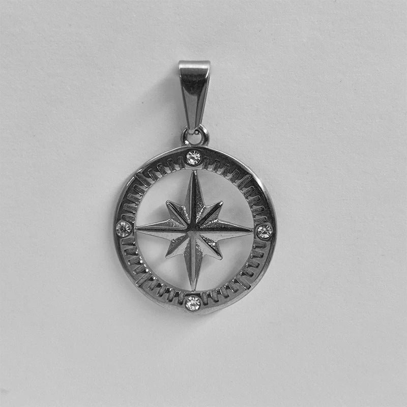 Stainless Steel Polaris Necklace - 18K Gold Plated Round Starry Sky Design, North Star Charm for DIY Jewelry