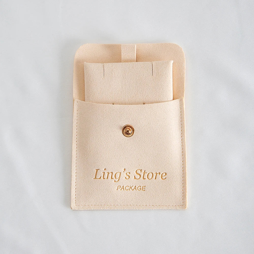 20/50/100Sets Personalized Logo Jewelry Microfiber Snap Bag 8x8cm Button Pouch Insert Luxury 6x6cm Cards Can Debossed Print Name