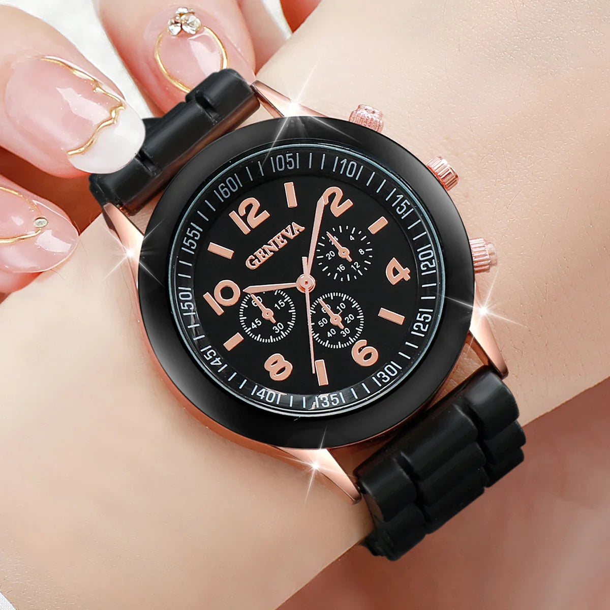 4PCS Fashion Women's Watches Casual Silicone Band Analog Quartz Watch Set（Without Box）