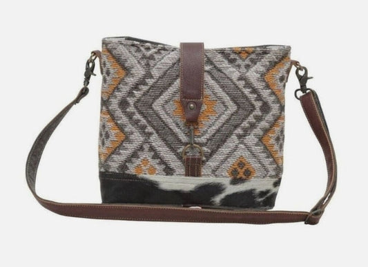 Tiffany Shoulder Bag Upcycled Canvas Cowhide Leather Myra Bag