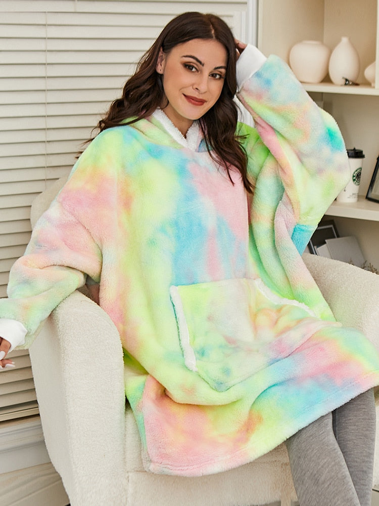 Oversized Hoodie Sweatshirt Women Tie Dye Hoodies Fleece Giant Wearable Blanket