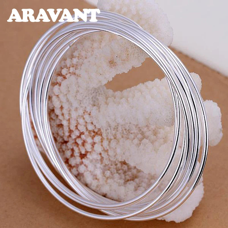 Aravant 925 Silver 10 Circle Triple Ring Bangle For Men Women Fashion Jewelry