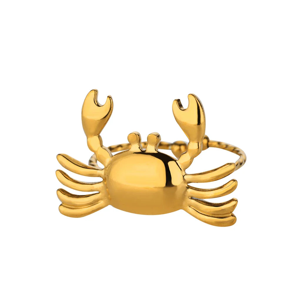 Stainless Steel Crab Rings for Women Gold Color Cute Animal Open Adjustable Ring Aesthetic Fashion Waterproof Jewelry Gift