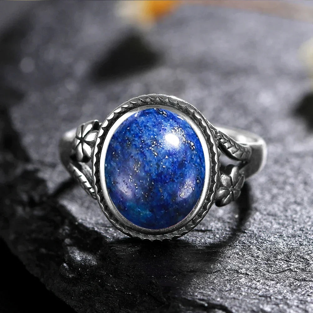 Vinatge Silver Ring Female Jewelry Natural Moonstone Tiger's Eye Personalized Rings for Women Bijoux Wedding Jewelry Gift S925