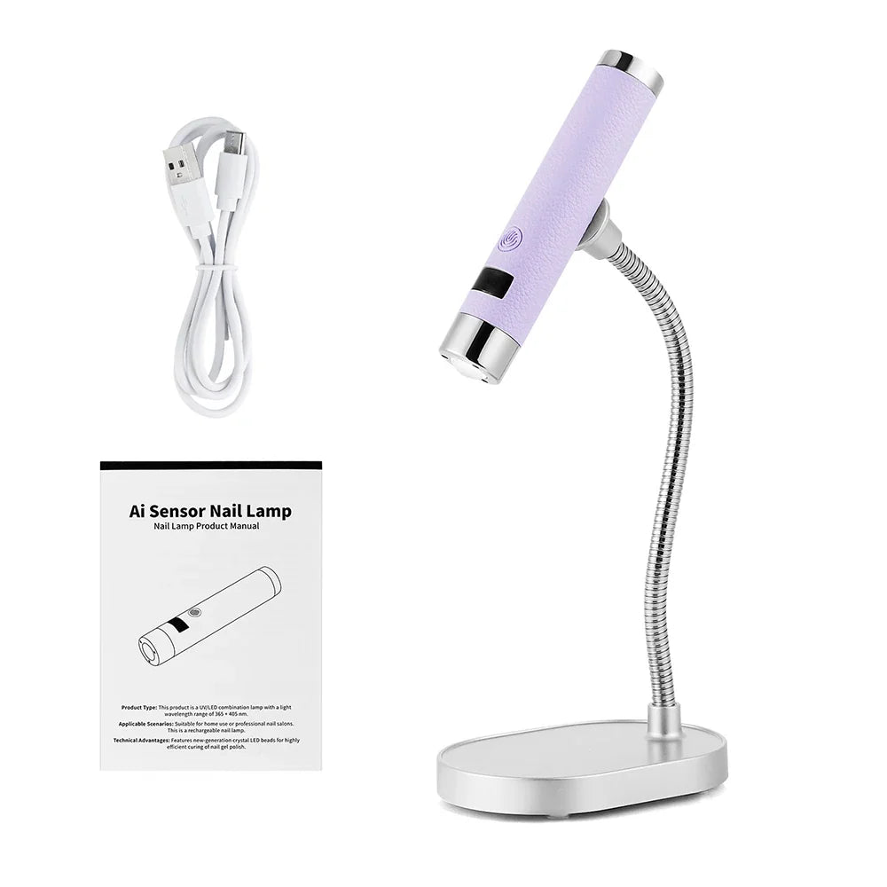 Portable Nail Dryer Light UV Nail Lamp Rechargeable Gel Nails Lamp With Flexible Hose  LED Therapy Light Nail Art Tools