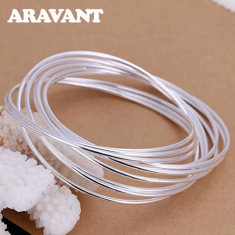 Aravant 925 Silver 10 Circle Triple Ring Bangle For Men Women Fashion Jewelry