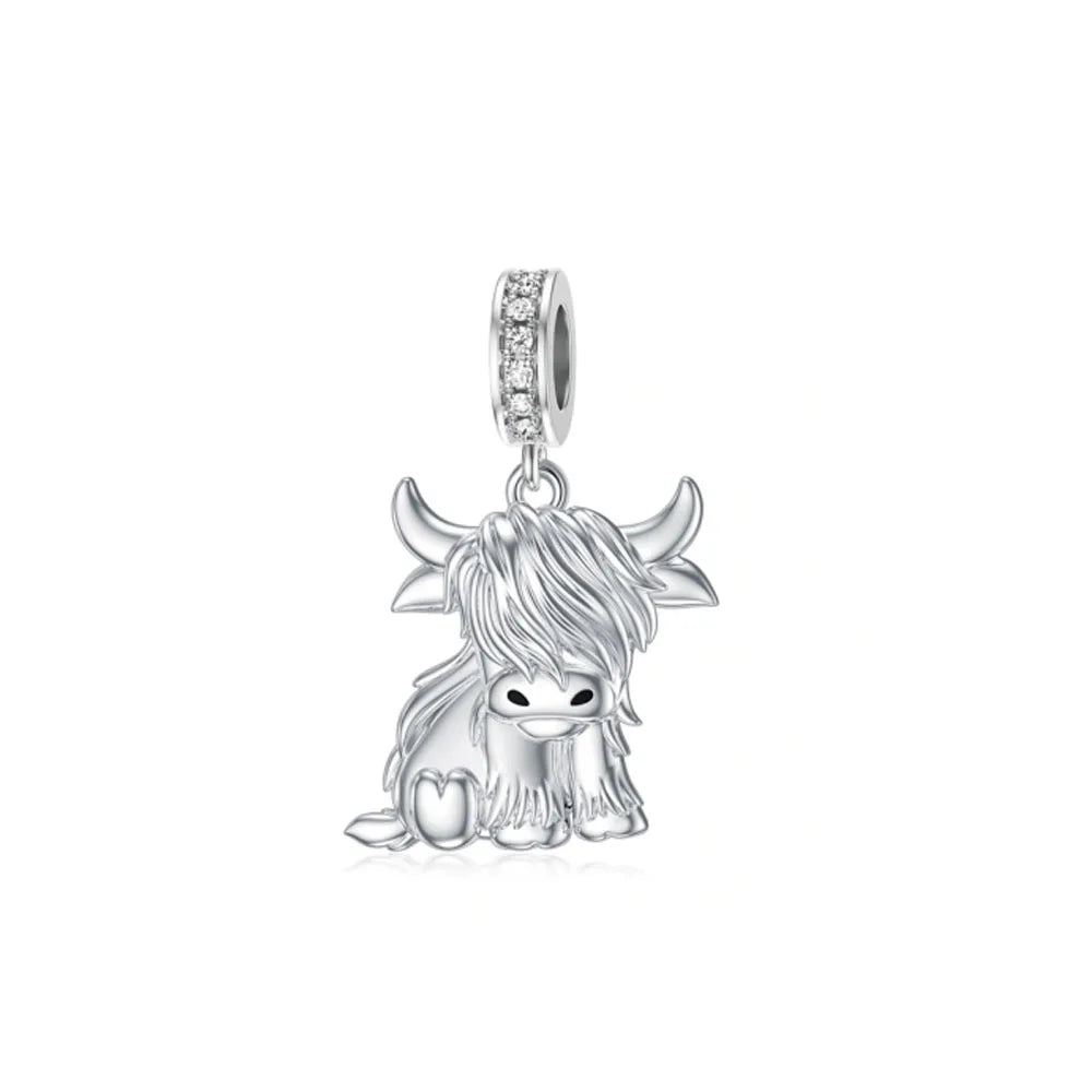 2026 925 Silver Flower, Butterfly, Highland Cow, Motorcycle Pendant Fit European Original Bracelet DIY Jewelry Exquisite Jewelry