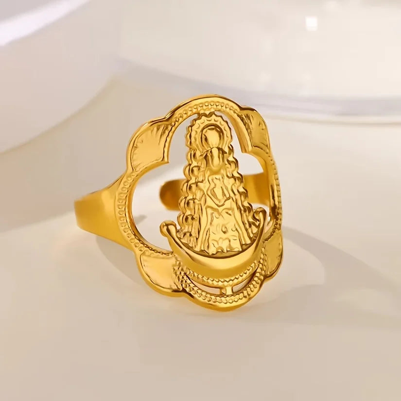 Elegant Stainless Steel Big Bloom Flower Rings For Women Gold Color Sun Starfish Open Ring Finger Jewelry Wedding Her Gift Punk