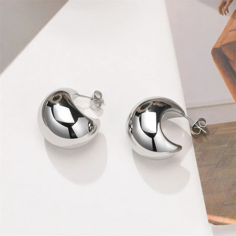 Vintage Chunky Dome Drop Earrings For Women Gold Plated Stainless Steel Thick Teardrop Earring Statement Wedding Jewelry Gifts