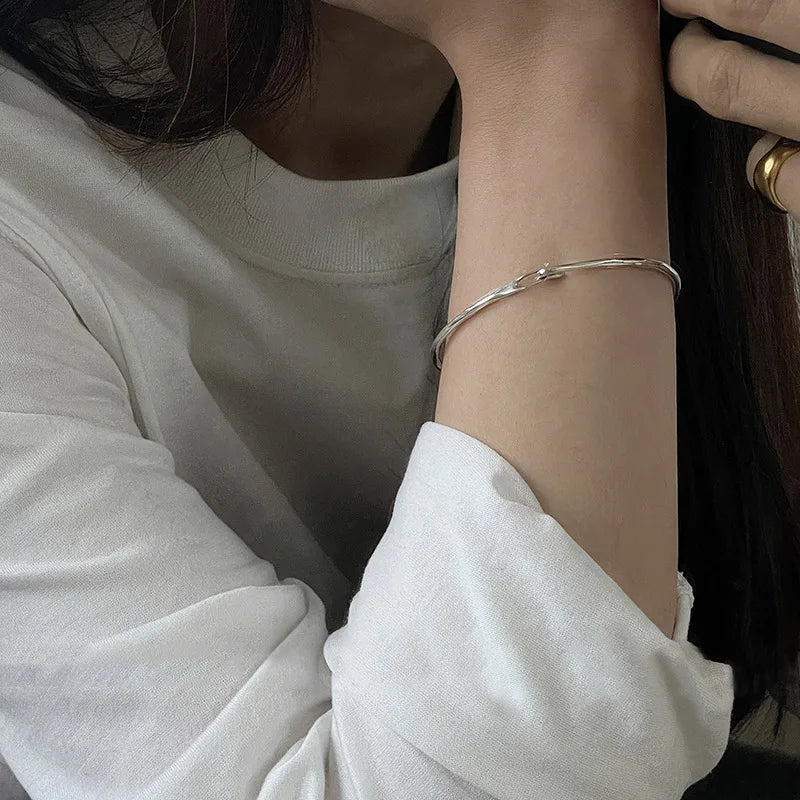 Sterling Silver plated Thai Silver Bracelet for Women Vintage Geometric Heart Love Lucky Punk Jewelry 2023 New Dropship