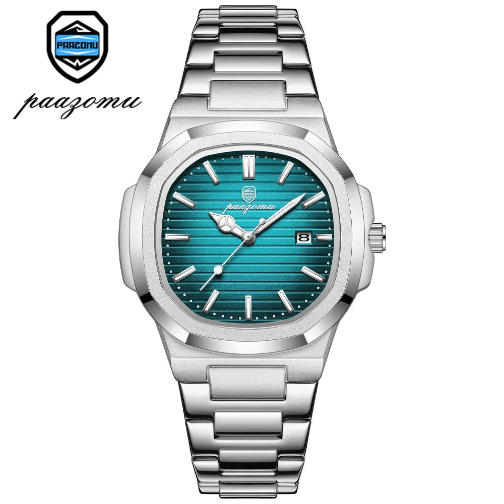 PAAZOMU Luxury Man Wristwatch Waterproof Luminous Chronograph Watch for Men Stainless Steel Men's Quartz Watches reloj hombre