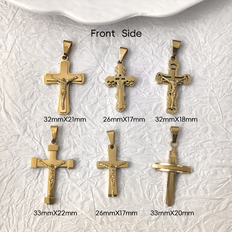 18K Gold Plated Stainless Steel Cross Pendant Vintage Inspired Double Cross Jewelry for Daily Wear & Special Occasions