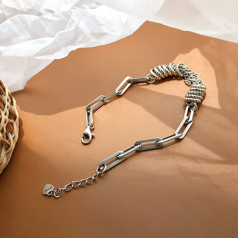 Sterling Silver plated Thai Silver Bracelet for Women Vintage Geometric Heart Love Lucky Punk Jewelry 2023 New Dropship