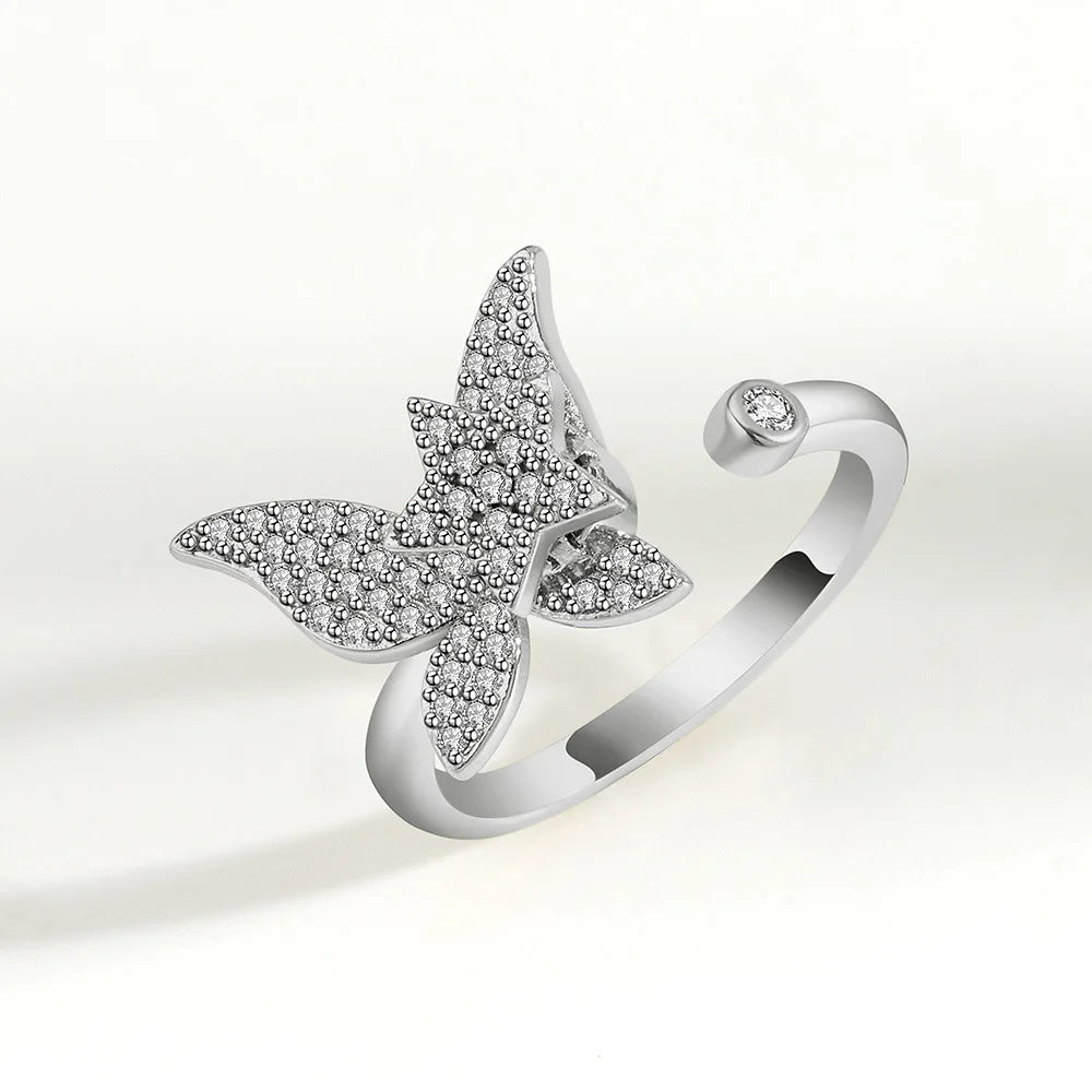 Rotating Anxiety Knuckle Ring For Women Spinner Fidgets Cute Animal Butterfly Flower Anti Stress Ring Party Jewelry Gifts Anillo