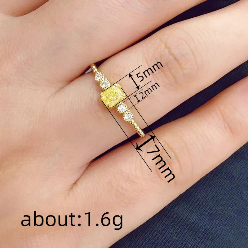 925 Sterling Silve Geometric Yellow Cubic Zirconia Women Rings Gorgeous Wedding Accessories Anniversary Party Female Jewelry