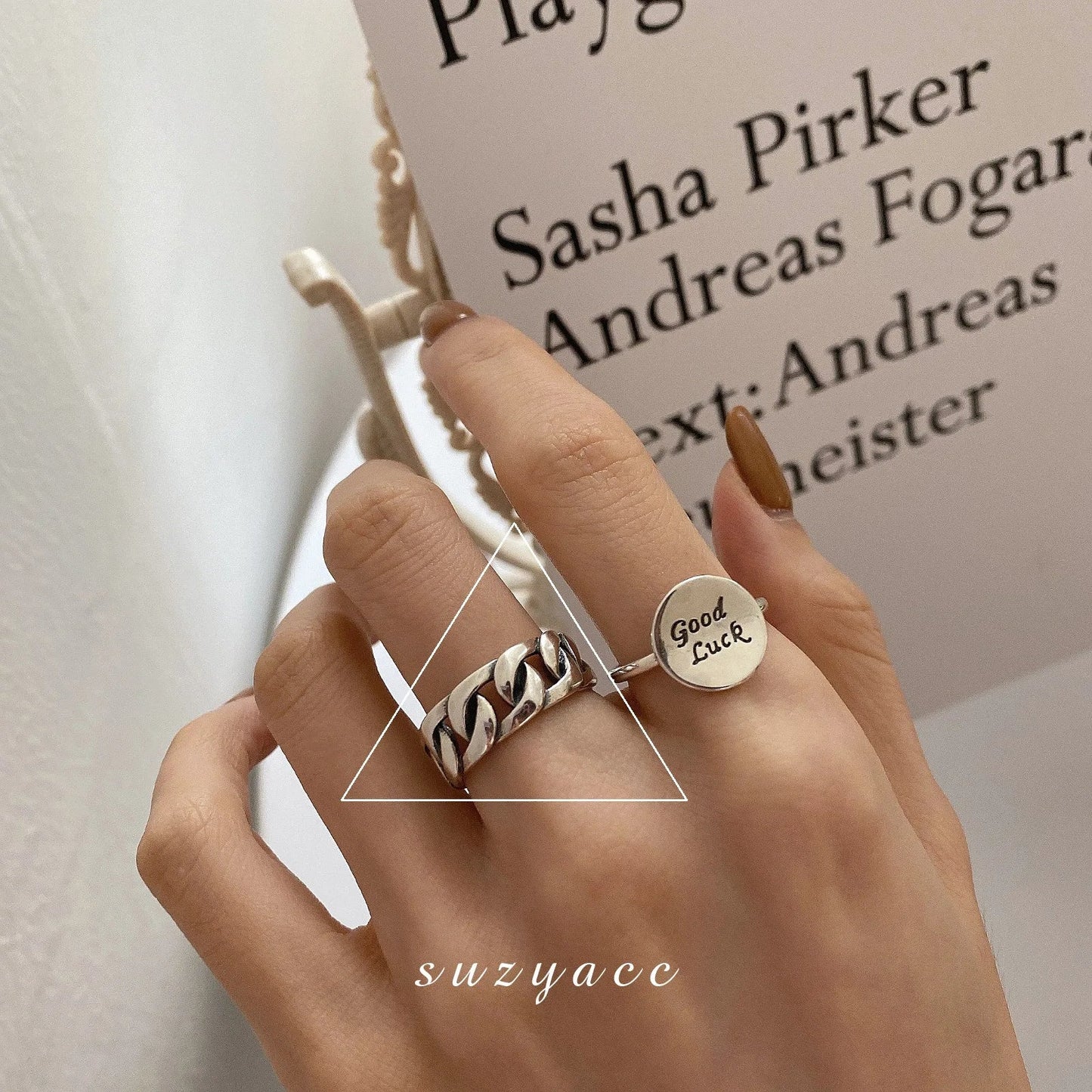 VENTFILLE 925 Sterling Silver Finger Rings New Fashion Creative Cross Hollow Chain Geometric Party Jewelry Gifts