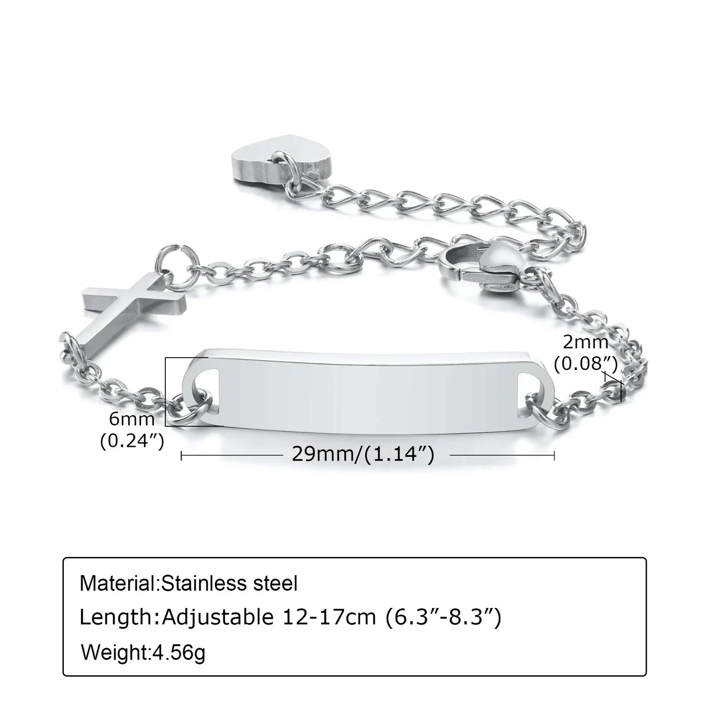 Custom Personalized Name ID Bracelet Gilrs Boy Gifts, Stainless Steel Curb Chain Link Crown Bracelet Not Allergic