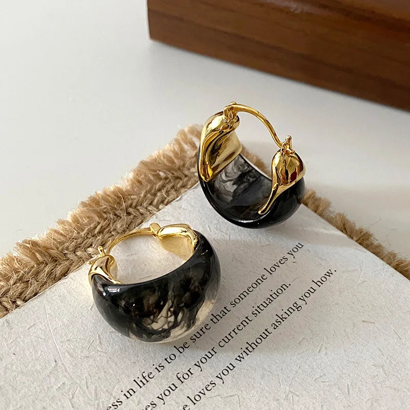 U Shape Resin Metal Earrings European And American Style Personalized Fashion Stud Earrings Girls Travel Wedding Accessories